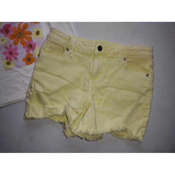 Girls Summer Set btween Floral Glitter Top and Cat & Jack Yellow Denim Shorts L - Picture 2 of 5